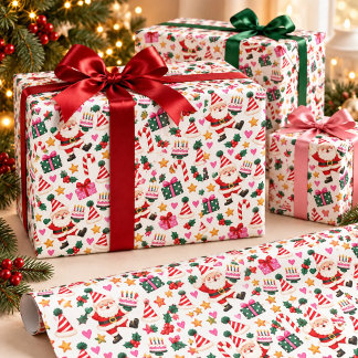 Papel De Regalo Torta de cumpleaños de Santa navideño lindo Patrón