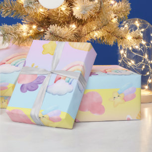 Papel De Regalo Torta de quequitos dulces rosados unicornio con ar
