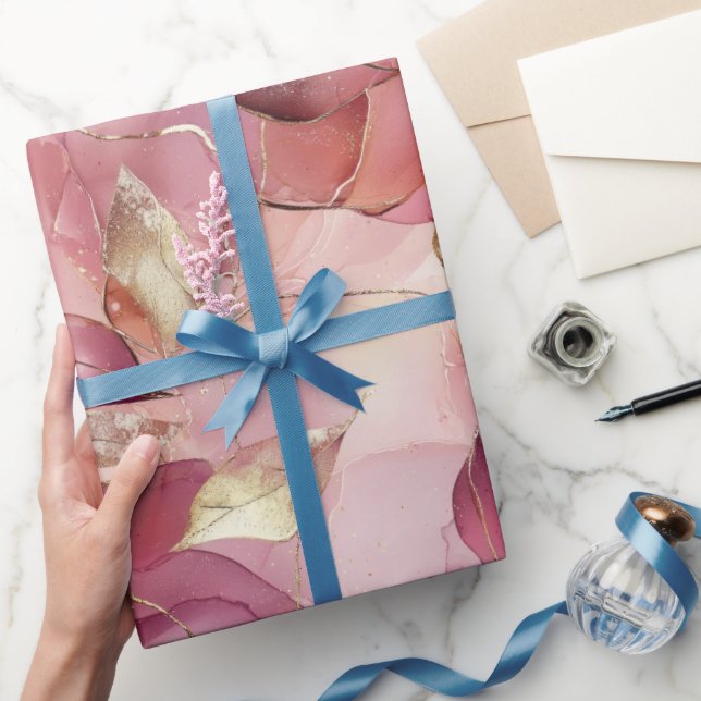 Papel De Regalo Torta Nupcial de Hojas de Oro Rosa Rubor (Regalar)