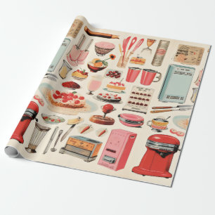 Papel De Regalo Tortas y herramientas de cocina retro
