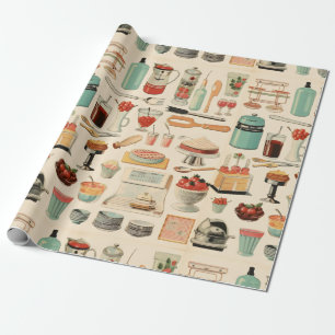 Papel De Regalo Tortas y herramientas de cocina retro