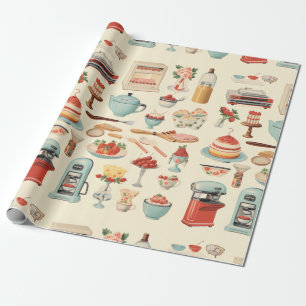 Papel De Regalo Tortas y herramientas de cocina retro
