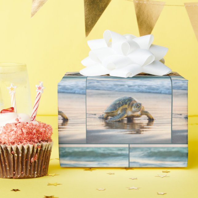 Papel De Regalo Tortuga Caminando Por La Arena De Wet Beach (Fiesta de cumpleaños )