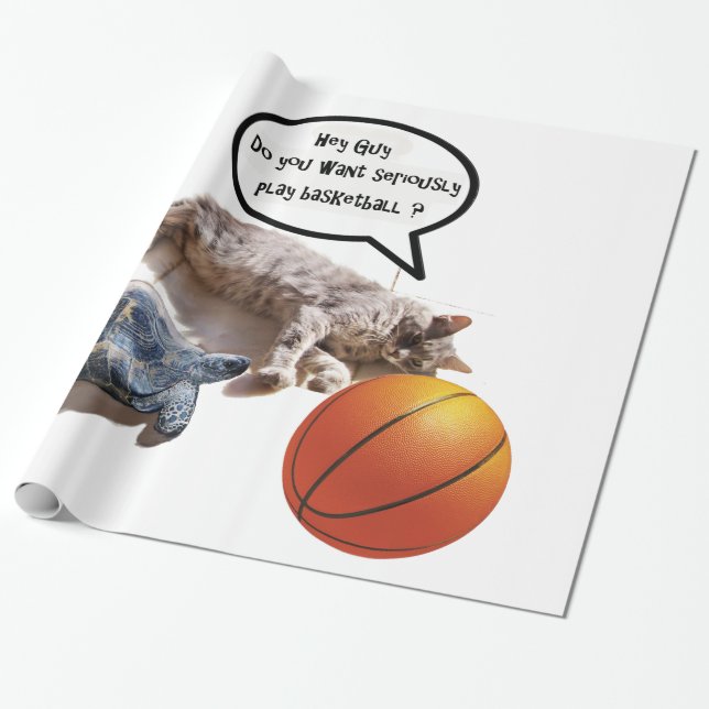PAPEL DE REGALO TORTUGA CAT Y BALONCESTO (Desenrollado)