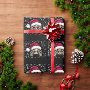 Papel De Regalo Tortuga de Navidad Sombrero de Santa Copos de Niev