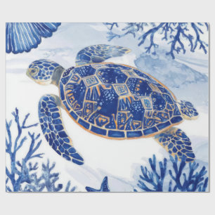 Papel De Regalo Tortuga marina acuarela Océano Azul