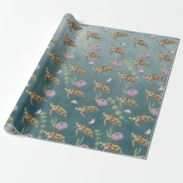 Papel De Regalo Tortuga marina bajo un profundo mar verde