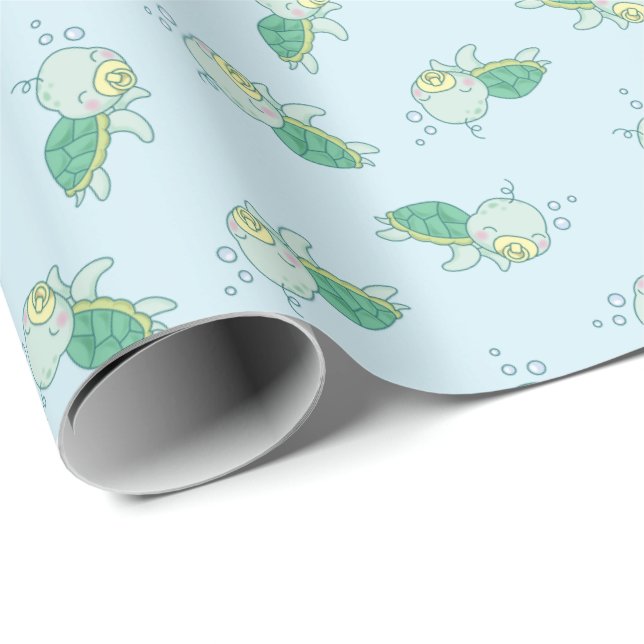 Papel De Regalo Tortuga marina cute Baby Shower Kawaii (Esquina del rollo)