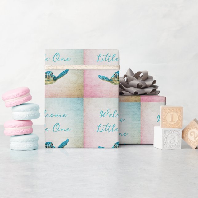 Papel De Regalo Tortuga marina de bebé Bienvenida Pequeña (Baby Shower)