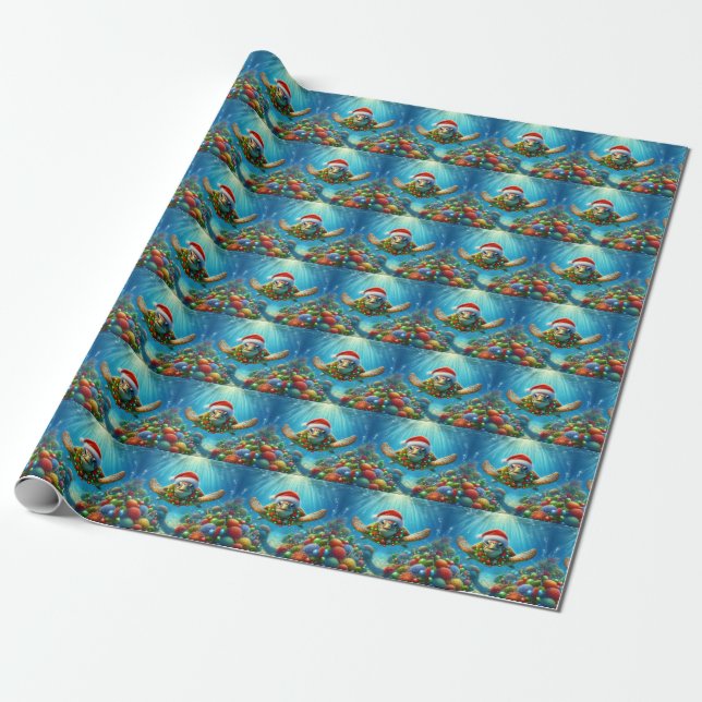 Papel de Regalo Tortuga Marina de Navidad (Desenrollado)