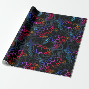 Papel De Regalo Tortuga marina en colores multicolor psicodélico c