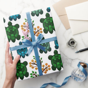 Papel De Regalo Tortuga Marina Tropical Patrón Floral Océano Cos