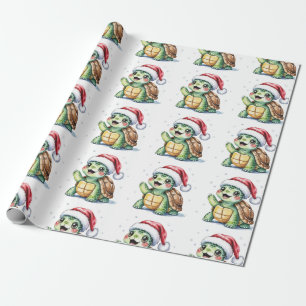 Papel De Regalo Tortuga moderna de moda para navidad en Santa Hat