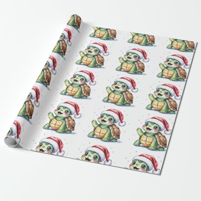 Papel De Regalo Tortuga moderna de moda para navidad en Santa Hat (Desenrollado)