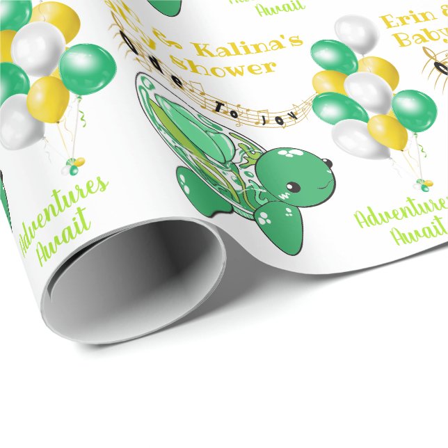 Papel De Regalo Tortuga suave verde amarillo blanco Baby Shower (Esquina del rollo)