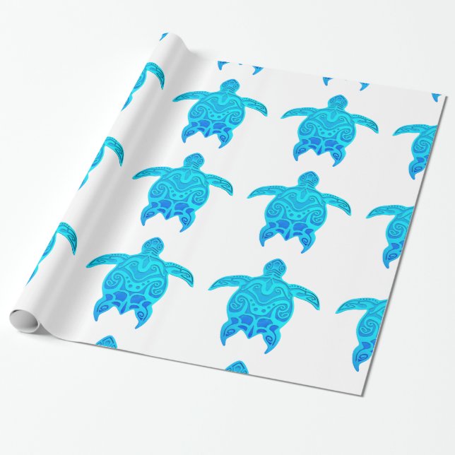Papel De Regalo Tortuga tribal azul (Desenrollado)