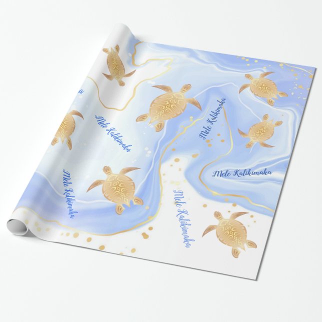 Papel De Regalo Tortugas doradas azules | Mele Kalikimaka | NAVIDA (Desenrollado)