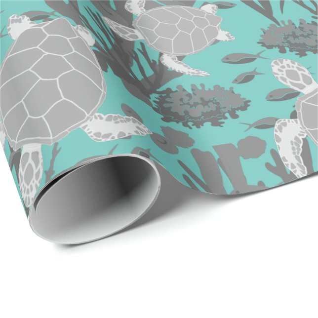 Papel De Regalo Tortugas marinas azul gris vida silvestre (Esquina del rollo)