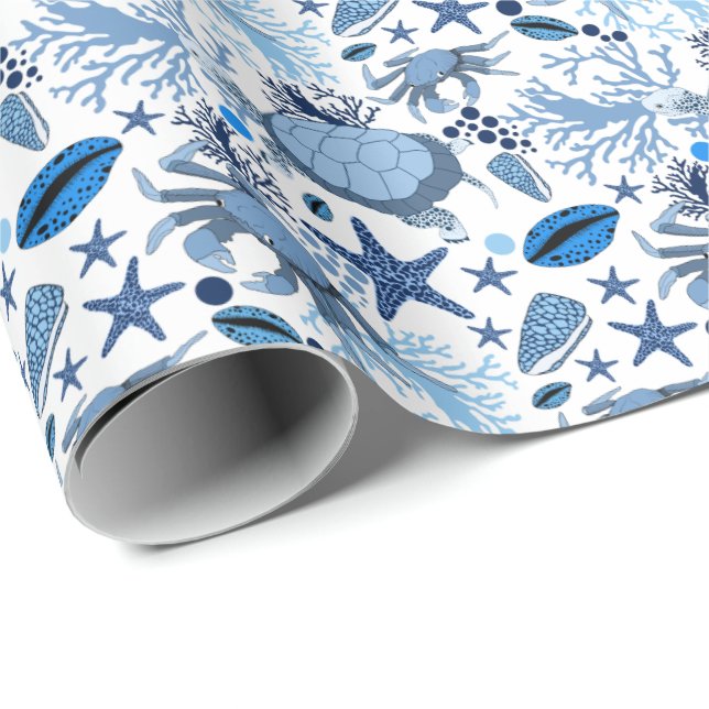 Papel De Regalo Tortugas marinas de mar de pelo cangrejo patrón fi (Esquina del rollo)