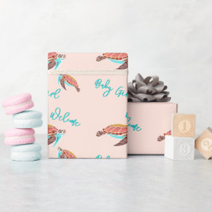 Papel De Regalo Tortugas Marinas Niña Rosa Texto Personalizado