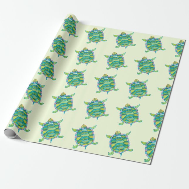 Papel De Regalo Tortugas verdes tropicales (Desenrollado)