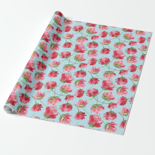 Papel De Regalo Tossed Crimson Red Watercolor Florals Polka Dots
