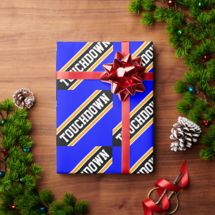 Papel De Regalo TOUCHDOWN Azul Real Negro Rayas de Fútbol American