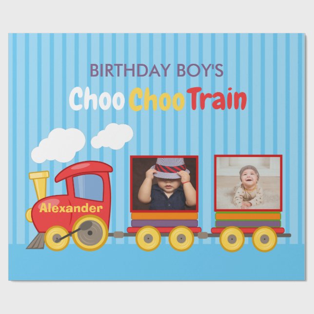 Papel De Regalo Toy Train Toddler Boy Birthday Blue (Superficie plana)