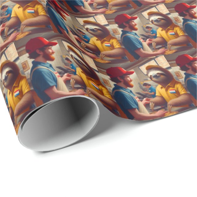 Papel De Regalo Trabajador de Sloth Fast Food (Esquina del rollo)
