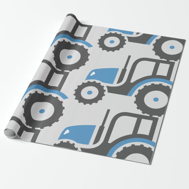 Papel De Regalo Tractor azul gris (Desenrollado)