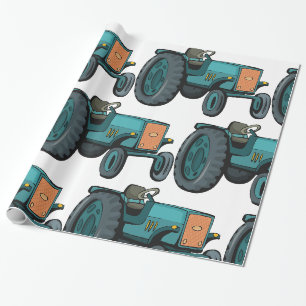 Papel De Regalo Tractor Azul Vintage Vida en la Granja