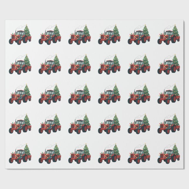 Papel De Regalo Tractor con Navidades de la granja Trailer Santa F (Superficie plana)