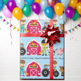 Papel De Regalo Tractor de animales de granja agrega edad al nombr