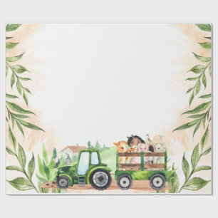 Papel De Regalo Tractor de animales de la granja de acuarela