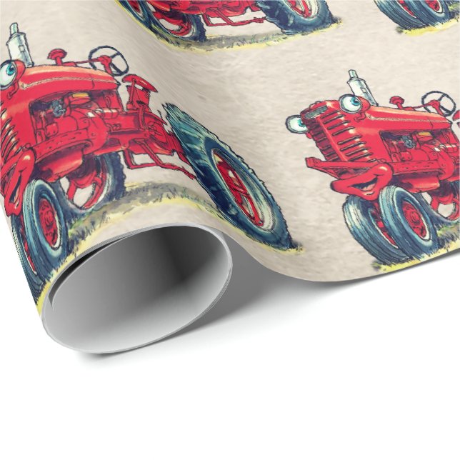 Papel De Regalo Tractor de granja roja con ojos (Esquina del rollo)