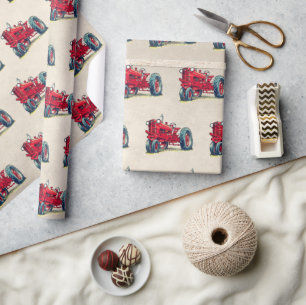 Papel De Regalo Tractor de la granja roja retro