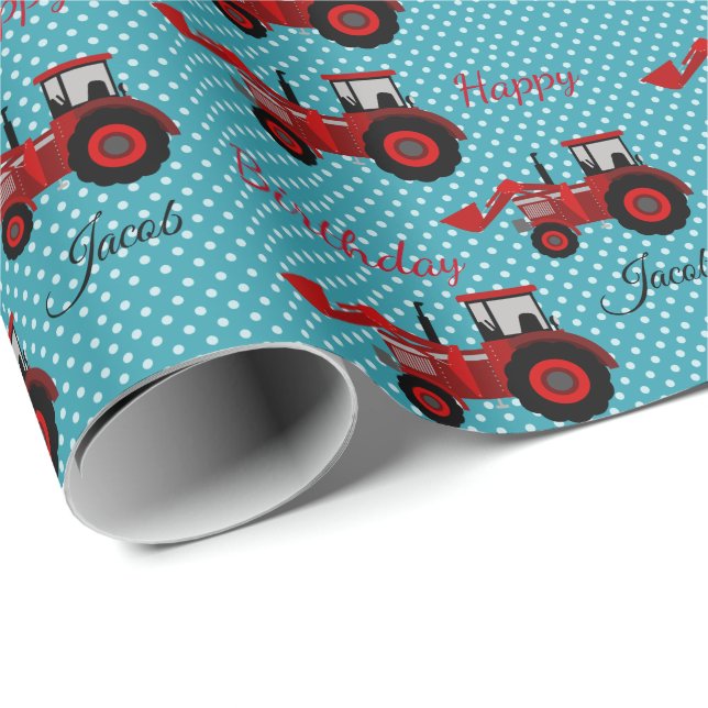 Papel De Regalo Tractor del rojo del feliz cumpleaños (Esquina del rollo)