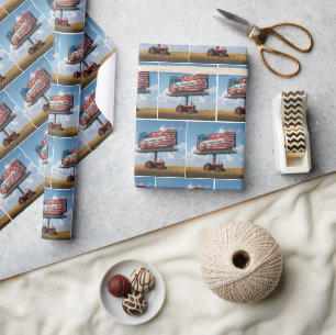 Papel De Regalo Tractor retro bajo una valla publicitaria patrióti