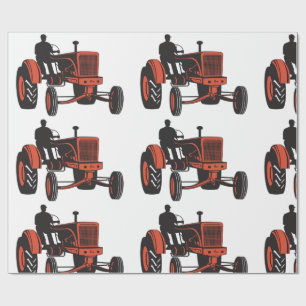 Papel De Regalo Tractor Rojo Antiguo Granja Retro Granjero
