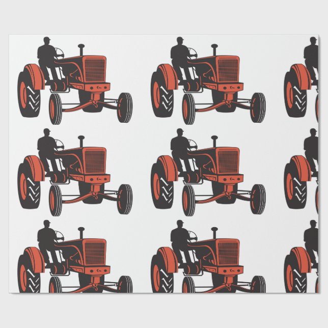 Papel De Regalo Tractor Rojo Antiguo Granja Retro Granjero (Superficie plana)