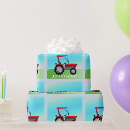Papel De Regalo Tractor rojo clásico "Feliz cumpleaños, nombre"