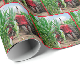 Papel De Regalo Tractor Rojo En Cornfield