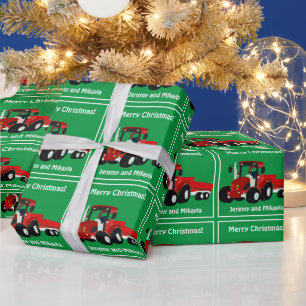 Papel De Regalo Tractor rojo y remolque divertidos
