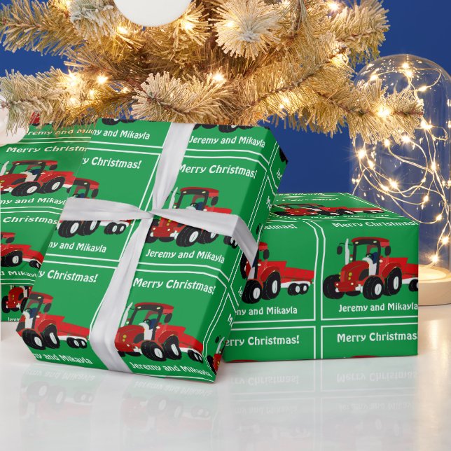 Papel De Regalo Tractor rojo y remolque divertidos (Vacaciones)