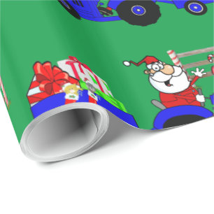 Papel De Regalo Tractor Santa con Navidades de regalos