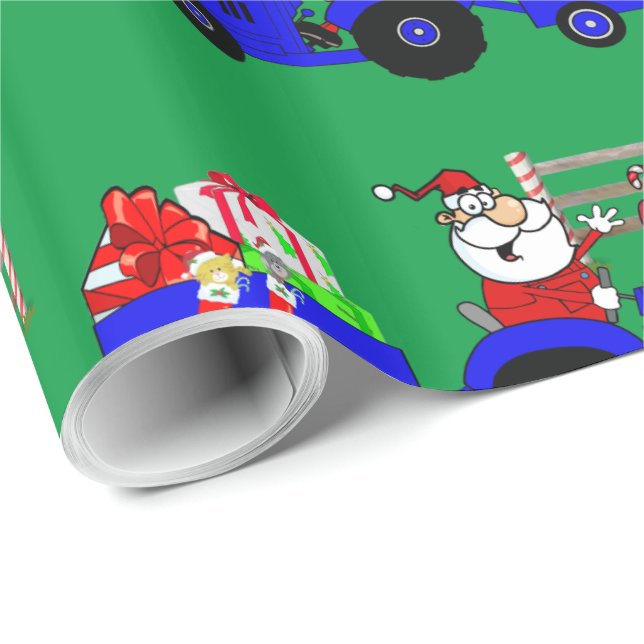Papel De Regalo Tractor Santa con Navidades de regalos (Esquina del rollo)