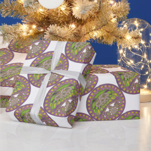 Papel De Regalo Tradicional kaleidoscopio africano púrpura y amari