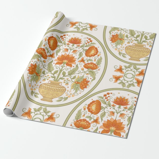 Papel De Regalo Tradition mughal motif, fantasy flowers in retro,  (Desenrollado)