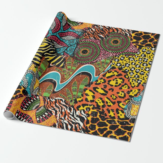 Papel De Regalo Traditional african fabric and wild animal skins p (Desenrollado)