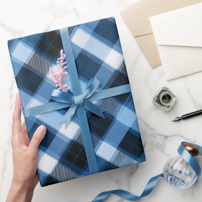 Papel De Regalo Traditional Blue Navy Check Sky Plaid Pattern (Regalar)